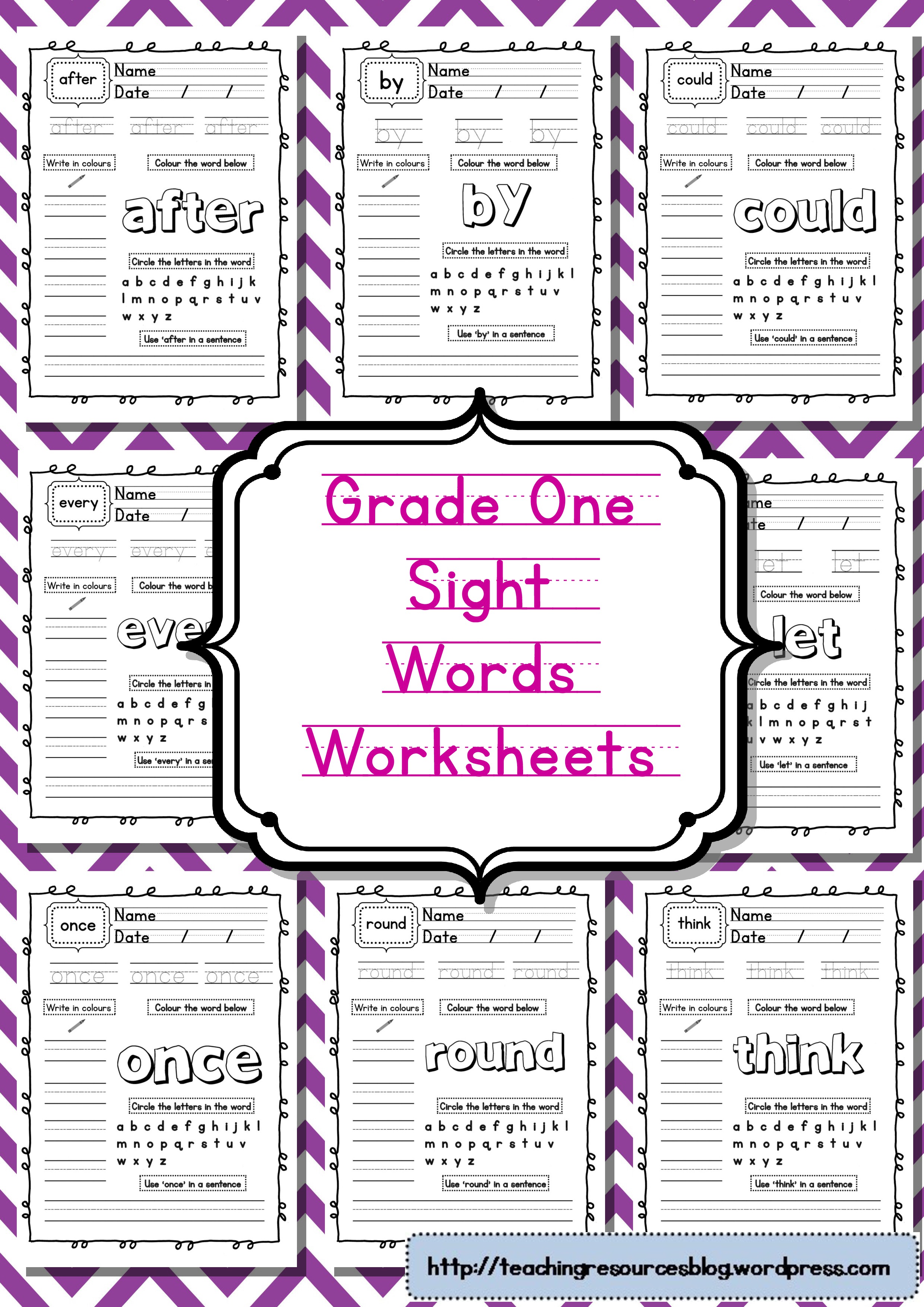 worksheets word 0 in front grade cover fill one words sight page sight