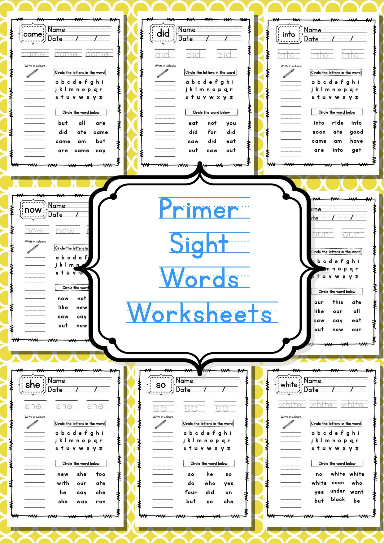 Primer Sight Word Worksheets | Teaching Resources Blog